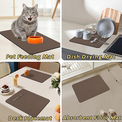 Bloss Dish Drying Mat + Faucet Mat for Kitchen Sink, Kitchen Sink Mats with Non-Slip Rubber Backed, Sink Matt for Kitchen Sink - 2PCS/Brown
