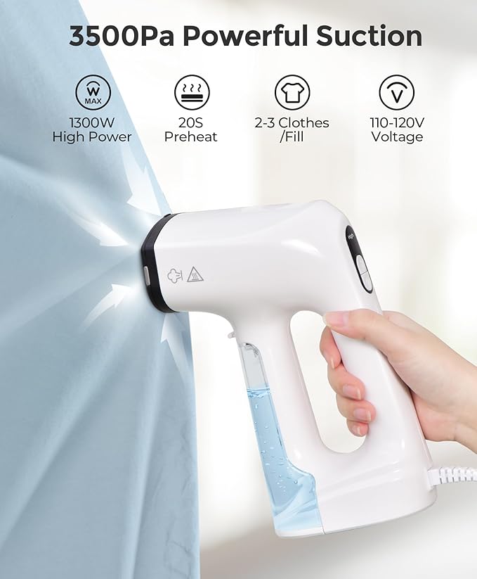 LyriFine Vacuum Steamer for Clothes, 3500Pa Suction Clothes Steamer Handheld, 2-in-1 Steamer&Iron Garment Steamer, 3 Modes& 360° Leak-proof Technology Fabric Steamer for Wrinkle Removal (for 110-120V)