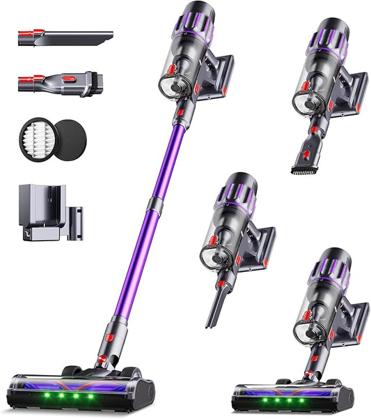 Cordless Vacuum Cleaner,650W 55KPA 90Mins Vacuum Cleaners for Home with Self-Standing,Smart Display,V-Shaped Anti-Tangle Brush,Wall Mount Charging,Cordless Stick Vacuum for Home,Floors,Carpet,Pet Hair