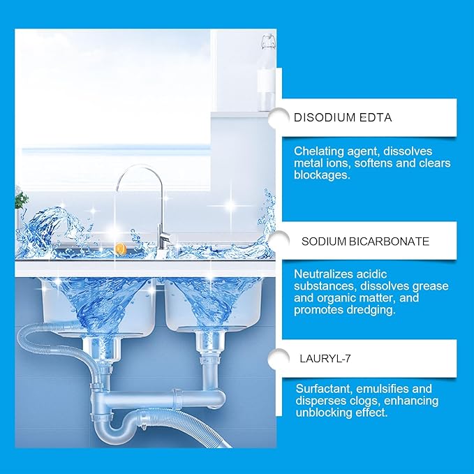 Pipeline Dredging Agent, Drain Clog Remover Agent, Powerful Pipe Dredging Agent,Kitchen Unblocker,Powerful Sink and Drain Cleaner Powder,Fast Foaming Cleaning Tool for Kitchen Toilet Pipeline