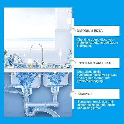 Pipeline Dredging Agent, Drain Clog Remover Agent, Powerful Pipe Dredging Agent,Kitchen Unblocker,Powerful Sink and Drain Cleaner Powder,Fast Foaming Cleaning Tool for Kitchen Toilet Pipeline