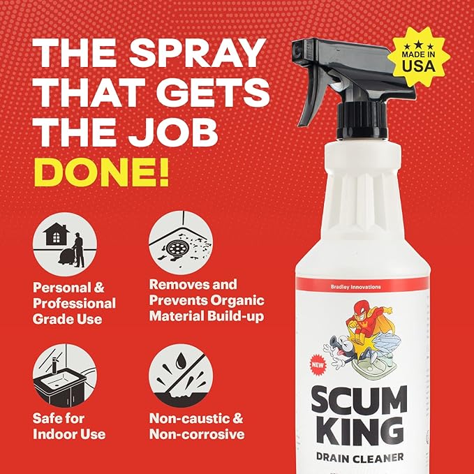 Scum King Drain Cleaner | Fast-Acting Clog Remover & Deodorizer – Liquid Sink, Shower & Garbage Disposal Unclogger | Remove Organic Scum, Hair & Grease | Safe for Pipes & Septic Systems – 32 oz