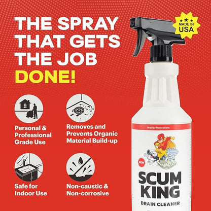 Scum King Drain Cleaner | Fast-Acting Clog Remover & Deodorizer – Liquid Sink, Shower & Garbage Disposal Unclogger | Remove Organic Scum, Hair & Grease | Safe for Pipes & Septic Systems – 32 oz