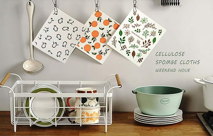 Swedish Dishcloth Reusable Kitchen Dish Towels Absorben and Fast Dry Cleaning Cloths Set of 4 No Odor Wipes (Orange)