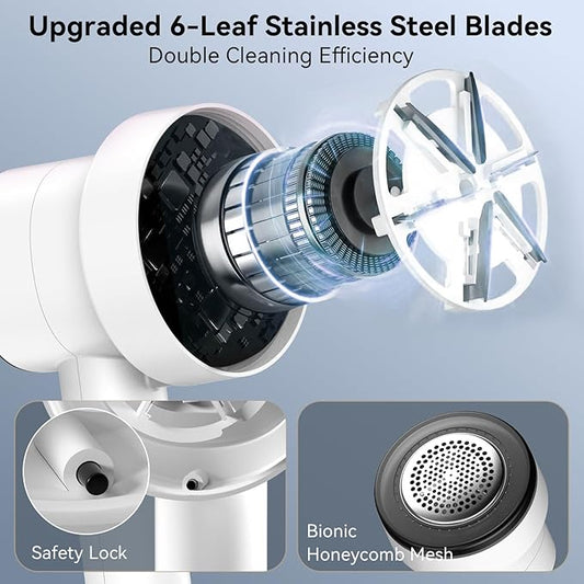 Rechargeable Fabric Shaver for Clothes: 6-Leaf Blades & 3 Speeds to Remove Pilling, Fuzz & Lint Balls - with LED Display, Portable Electric Lint Remover for Sweater, Couch, Blanket, Furniture