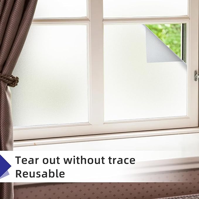 Frosted Window Privacy Film Non-Adhesive Static Cling Bathroom Decorative Stickers Heat Control UV Blocking Opaque Glass Window Coverings Film for Home Front Door Office (35.4 Inch x 6.5 Feet)