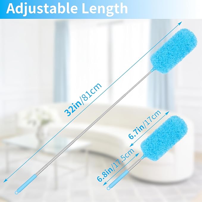 2 Pack Microfiber Duster for Cleaning, Washable Hand Dusters with Extendable Pole, Cleaning Supplies for Office, Car, Furniture, Ceiling Fan