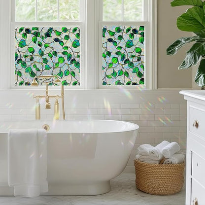 Rainbow Window Privacy Film,Heat Control,UV Blocking,Anti-Glare,Day & Night Privacy Protection & Decoration for Home, Bathroom,Glass Door,Static Cling,Renter-Friendly with Installation Tools