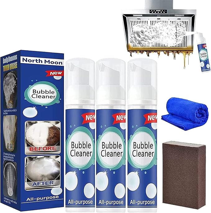 Foam Heavy Grease Cleaner Sprey, Bubble Cleaner Foam Spray, All-Purpose Rinse-Free Cleaning Spray, Kitchen Cleaner Spray, Bubble Cleaner (3pcs-30ml)