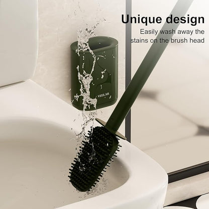 Toilet Brush and Holder Set - Wall Mounted Bathroom Scrub Brush, Toilet Bowl Brush and Plunger Set for Bathroom Cleaner (Green)