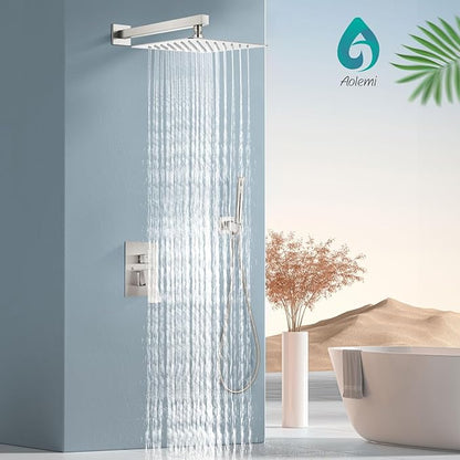 Aolemi Shower Faucet Set, High Pressure Shower System with 2-in-1 Handheld Sprayer, Wall Mount Fixture Combo with Rough-in Valve, 16 Inch Shower Head, Brushed Nickel