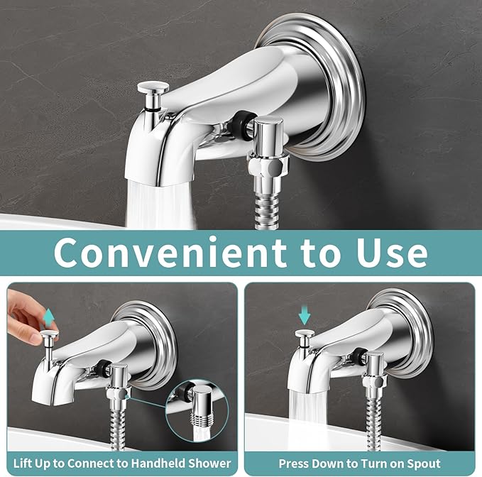 Bathtub Faucet with Handheld Sprayer, Shower Attachment for Tub Faucet, All Metal Bath Tub Spout with Shower Diverter, High Pressure 3+1 Settings Hand Held Showerhand (Chrome)