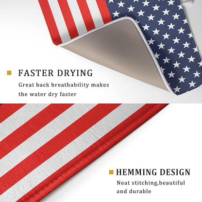 Red Blue Patriotic Star Stripes Dish Drying Mat For Kitchen Counter 4th of July Independence Day American Flag Microfiber Absorbent Drying Mats Reversible Kitchen Countertop Drainer Pad 18x24 Inch