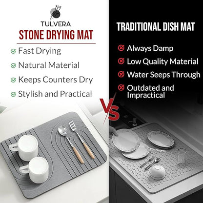 Stone Dish Drying Mat for Kitchen Counter – Diatomaceous Earth Drying Mat | Fast-Absorbing, Minimalist Design, Durable Diatomite | Non-Slip, Heat Resistant, Easy-to-Clean | USA Brand | 15.7”x11.8”