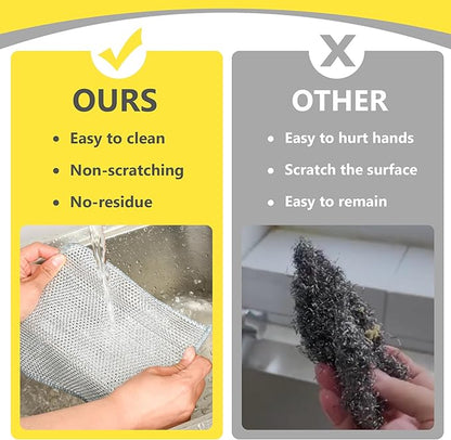Double-Layer Wire Dishwashing Rag, Non Scratch Wire Dishcloth, Multipurpose Wire Cleaning Cloths for Dry and Wet Cleaning, Metal Dishcloth for Cookware/Sinks/Stove Tops (7.87 x 7.87inch - 10Pcs)