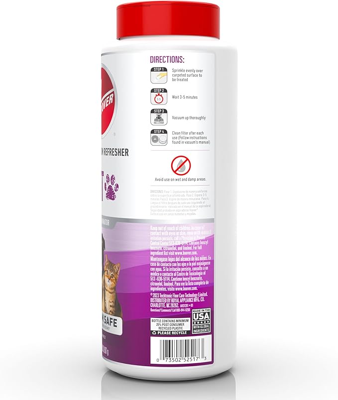 Hoover Pet Carpet and Room Refresher, 32 oz, Carpet Powder, Pet Odor Remover, Mountain Breeze Scent, Vacuum Cleaner Safe, For Use on Carpets, Rugs, Couches & More, For Home Use