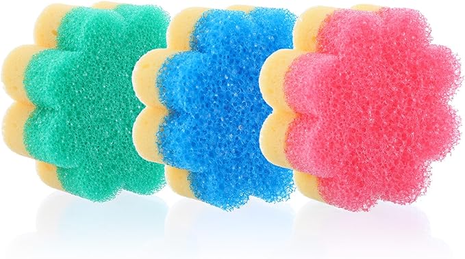 3pcs Scrubbies for Dishes,Kitchen Scrub Pads,Dish Washing Sponge,Dual-Sided Temperature Scrubby Sponges,Flower Dual-Sided Sponge for Dish,Bathroom,Kitchen,Washing & Plus,Multipurpose