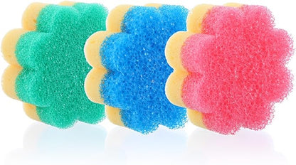 3pcs Scrubbies for Dishes,Kitchen Scrub Pads,Dish Washing Sponge,Dual-Sided Temperature Scrubby Sponges,Flower Dual-Sided Sponge for Dish,Bathroom,Kitchen,Washing & Plus,Multipurpose
