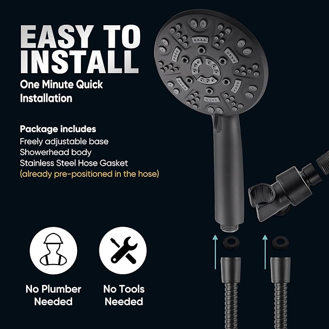 Cobbe 8-Setting Handheld Shower Head with High Pressure Shower Heads - Bathroom Showerhead Set - Detachable Showerhead with 5ft Stainless Steel Hose and Brass Swivel Bracket (Matte Black)