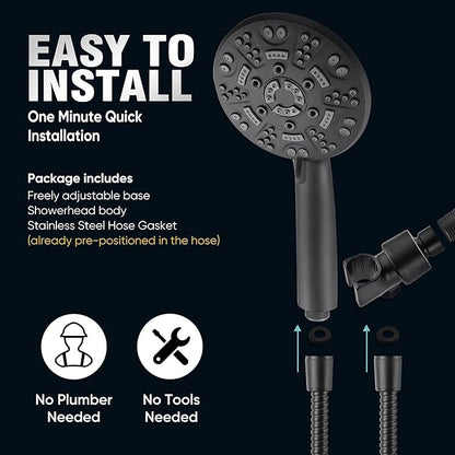 Cobbe 8-Setting Handheld Shower Head with High Pressure Shower Heads - Bathroom Showerhead Set - Detachable Showerhead with 5ft Stainless Steel Hose and Brass Swivel Bracket (Matte Black)