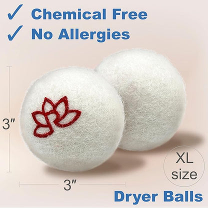 3 Organic Wool Dryer Balls for Laundry Reusable - XL Size 3-Pack Natural Fabric Softener Balls - Energy Saver, Chemical Free, Hypoallergenic, Premium Quality (Original, 3-Pack)