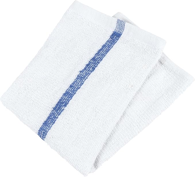 Arkwright Bar Mop Towels Bulk, Case of 60, 100% Cotton Kitchen Dishcloths, Absorbent Quick Dry Cleaning Cloths for Restaurant, Bar and Home Kitchen, 16 x 19 in, White/Blue