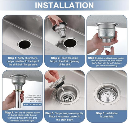 ZM Kitchen Sink Stainless Steel Deep Locking Basket Strainer with Drain Assembly, 3-1/2 Inch Sink Drain Stopper Plug