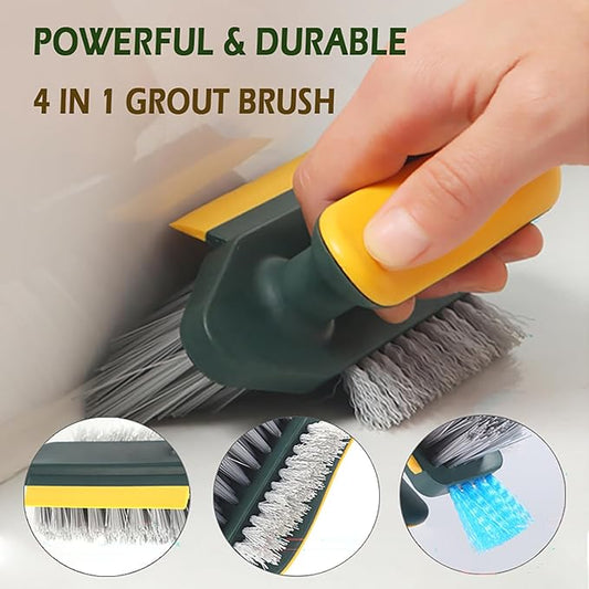 4 in 1 Grout Cleaning Brush with Scrape, V Shape Grout Cleaner Brush for Tile Floors, Tile Grout Brush with Stiff Bristles for Shower, Bathroom, Corner, Baseboard, Kitchen, Household - Green