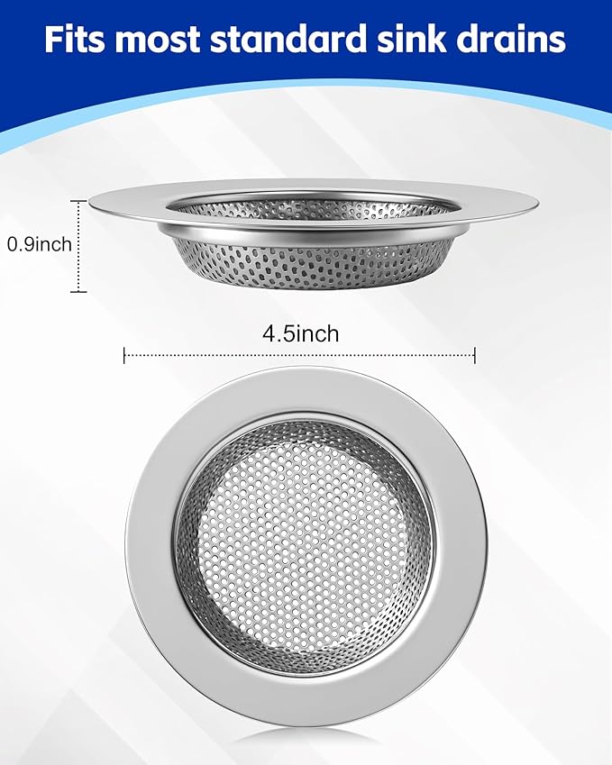 4-Pack Kitchen Sink Drain Strainer, Sturdy Stainless Steel, for Most Kitchen Sink, Effectively Catches Food Particles to Keep Drain Cleanliness, Ease of Cleaning, Outer Diameter 4.5 Inch