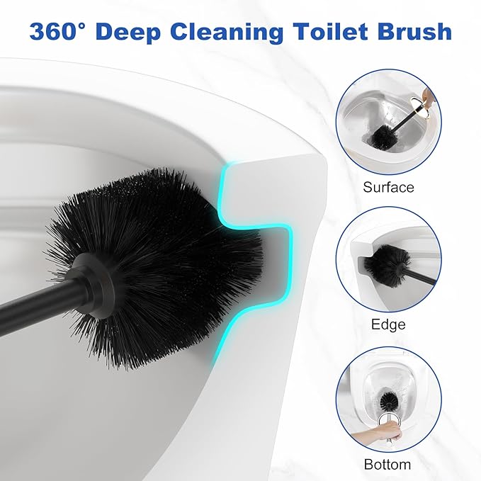 Toilet Brush and Holder Set：304 Stainless Steel Heavy Duty Toilet Bowl Brush，Removable Inner Bowl and Splash Protection，Bathroom Toilet Brush-Dense Bristles for Through Cleaning