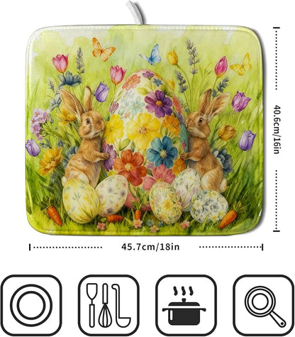 Easter Dish Drying Mat for Kitchen Counter Spring Bunny Microfiber Countertop Mat Small