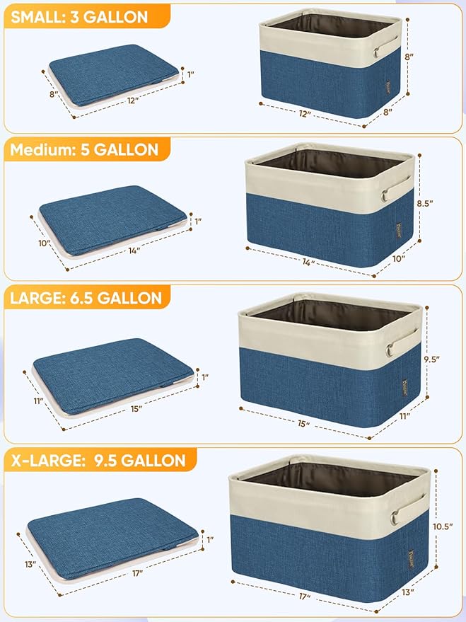 BALEINE 3 Pack Fabric Closet Storage Bins for Shelves, Linen Closet Organizers and Storage, Decorative Baskets for Organizing, Shelf, Clothes, Home, Office (Navy Blue, 12"x8"x8")