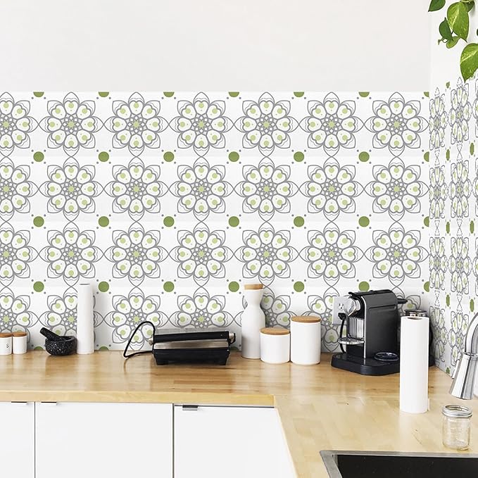 AM AMAONM 10pcs 20x20cm Removable Square Vintage Floral Pattern Tile Stickers 3D Decorative Peel and Stick Vinyl Self Adhesive Wall Tiles Decor Decals for Kitchen Backsplash Bathroom Furniture (D)