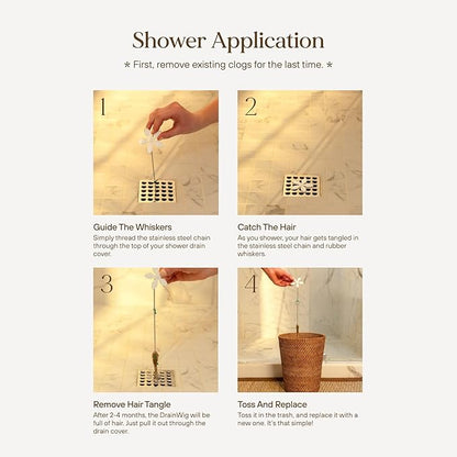 DrainWig Shower Drain Hair Catcher – Disposable Bathroom Hair Trap, Easy to Install in Shower Drain Cover, Helps Prevent Clogs – As Seen on Shark Tank – Silver Flower (4-Pack)