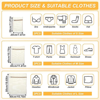 6 Pcs Laundry Bag Mesh Wash Bag Zipper Cotton Mesh Laundry Bags for Delicates, Lingerie Bags for Washing Delicates, Underwear, Pants, Shoes, Socks, Bra