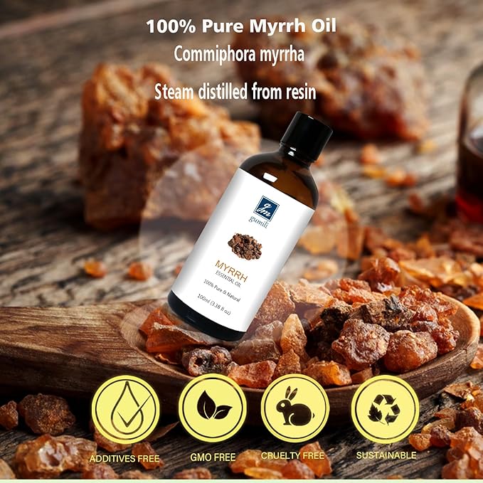 GM Gumili Myrrh Essential Oil, 100% Pure Myrrh Oil for Skin Care, Home Oil Diffuser, Homemade Recipes - 100ml