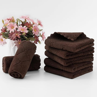 Homaxy 18 Pack Kitchen Dish Cloths (10 x 10 Inches, Brown), Super Soft and Absorbent Coral Velvet Dish Towels, Nonstick Oil Fast Drying Microfiber Cleaning Cloth, No Lint Household Dishcloths