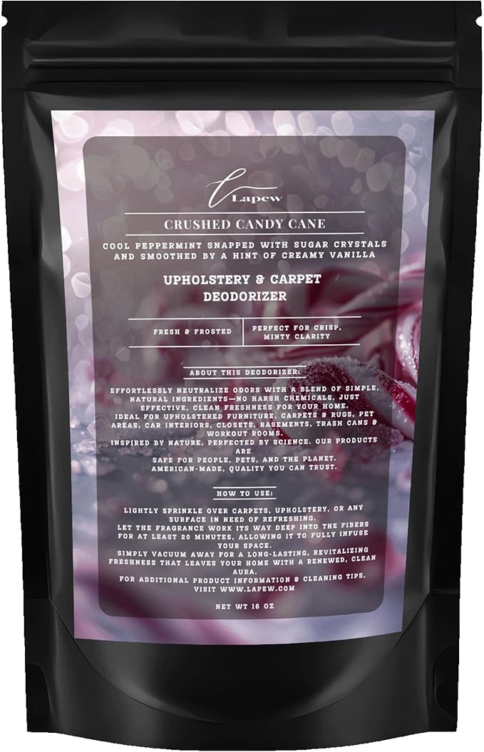 Lapew Crushed Candy Cane Carpet Deodorizer Powder - Pet Safe Freshener for Vacuuming | Scented Odor Eliminator for Home | 16 oz