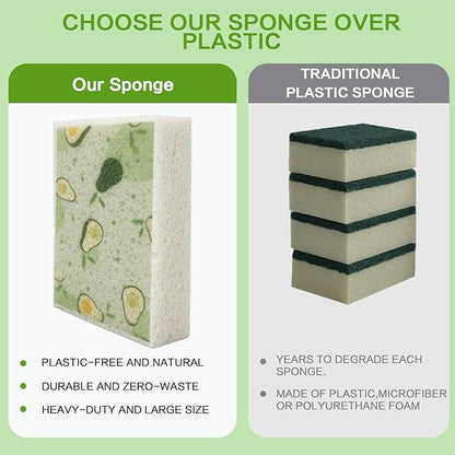 Scratch Scrub Sponge, 6 Kitchen Sponges for Cleaning Around the Home, Bathroom & More, Large Size Scratch-Free Dish Scrubber, Best for Nonstick Pots and Pans (4" x 6" x 1"), Avocado