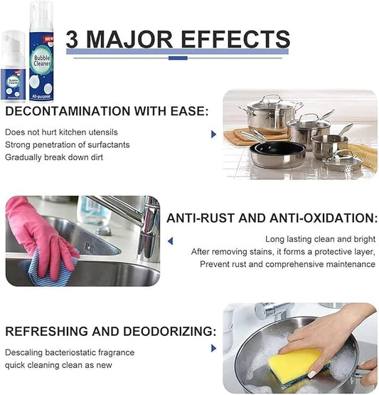 Bubble Cleaner Foam,Foaming Heavy Oil Stain Cleaner,All-Purpose Rinse-free Cleaner Spray,Kitchen Deep Cleaning Spray,Powerful Stain(100ML*5PCS) (5)