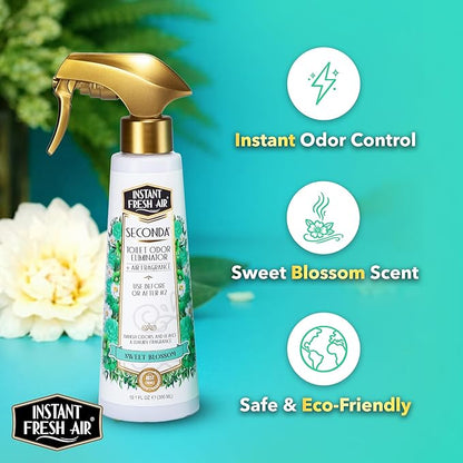 Seconda Premium Toilet Spray - Bathroom Air Freshener & Toilet Bowl Odor Eliminator - For Home, Business, School - Bathroom Deodorizer - Long Lasting Blossom Fragrance - 10.1 fl oz.