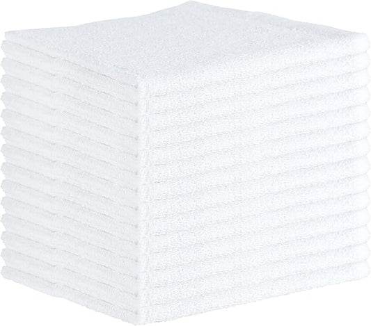 Arkwright Bar Mop Towels, Pack of 12, 100% Cotton Kitchen Dishcloths, Absorbent Quick Dry Cleaning Cloths for Restaurant, Bar and Home Kitchen, 16 x 19 in, White