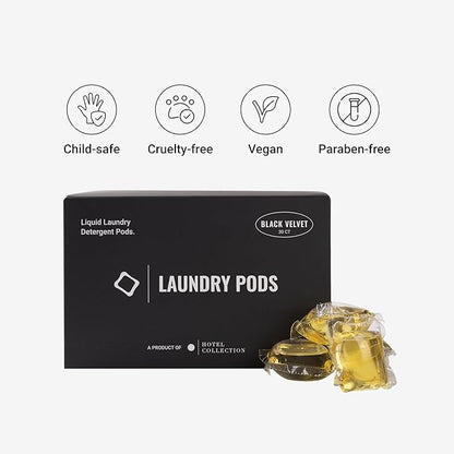 Hotel Collection Laundry Pods – Black Velvet Scent, 30 Count – Blonde Woods, Rose, and Black Fig – Luxury Laundry Detergent Pods
