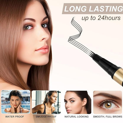 Microblading Eyebrow Pen Kit - Waterproof Brow Makeup Set with Eyebrow Pencil, Eyebrow Gel Clear, Eyeliner, Dual-ended Eyebrow Brush, Natural Looking Brows with Long-Lasting All-Day Hold - Black
