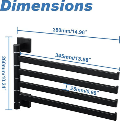 Alise Swivel Towel Rack, 4-Arm Towel Bar, Space Saving Towel Rack Wall Mount Drying Towel Holder, Swing Out Towel Holder for Bathroom Kitchen Toilet, Square SUS304 Stainless Steel, Matte Black
