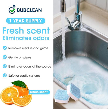 Ultra-Strength Garbage Disposal Cleaner Deodorizer Tablets - 24 Pack | Fresh Citrus Foam Sink and Drain Cleaner | Deep Clean to Eliminate Odors | Pipe Friendly (12-Month Supply)