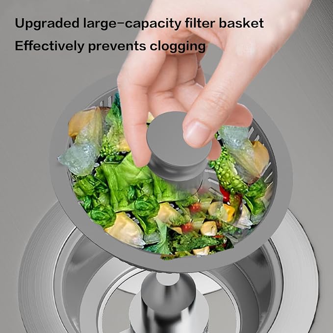 Kitchen Sink Drain Strainer,3 in 1 Pop Up Strainer Stopper,Stainless Steel Anti-Clogging Sink Drain Strainer,Suitable for US Standard 3-1/2 Inch Kitchen Sink Drain Strainer