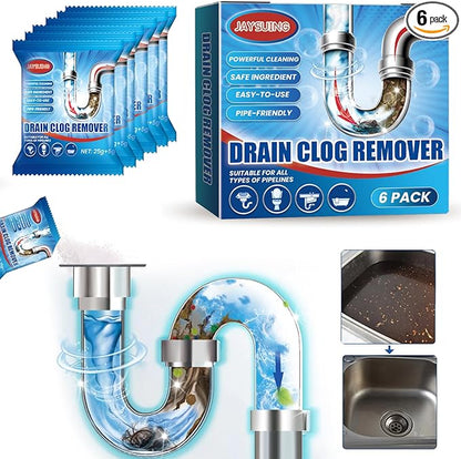 Drain Clog Remover and Cleaner for Toilet, Shower or Sink Drains, Unclogs and Removes Hair, Soap Scum, Organic Waste, Blockages, Effective in 30 minutes, Undamaged pipes(6 Pack, 180g Each)