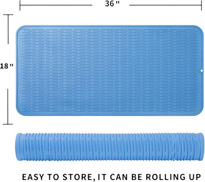 MicoYang Silicone Dish Drying Mat for Multiple Usage,Easy clean,Eco-friendly,Heat-resistant Silicone Mat for Kitchen Counter or Sink,Refrigerator or Drawer Liner Lichen BlueL 5XL 36inches x 18inches