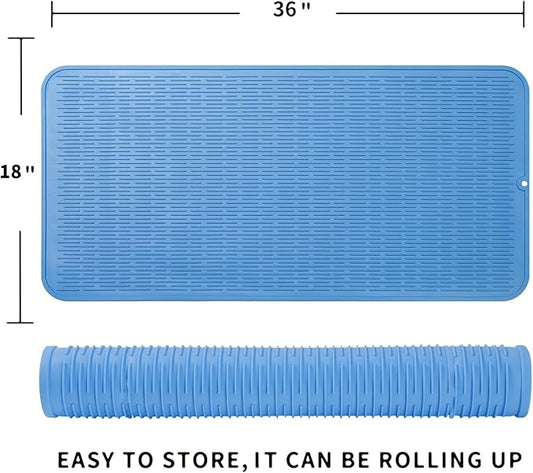 MicoYang Silicone Dish Drying Mat for Multiple Usage,Easy clean,Eco-friendly,Heat-resistant Silicone Mat for Kitchen Counter or Sink,Refrigerator or Drawer Liner Lichen BlueL 5XL 36inches x 18inches